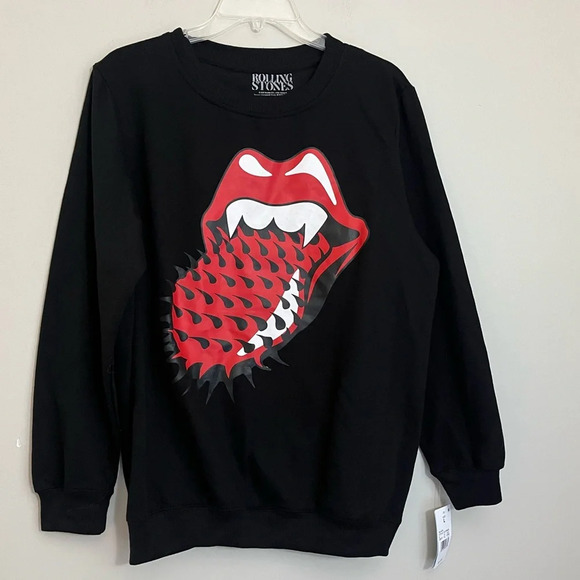 Rolling Stones Crewneck Sweatshirt Women Large Black Red Spike Tongue Logo NWT - Picture 2 of 8